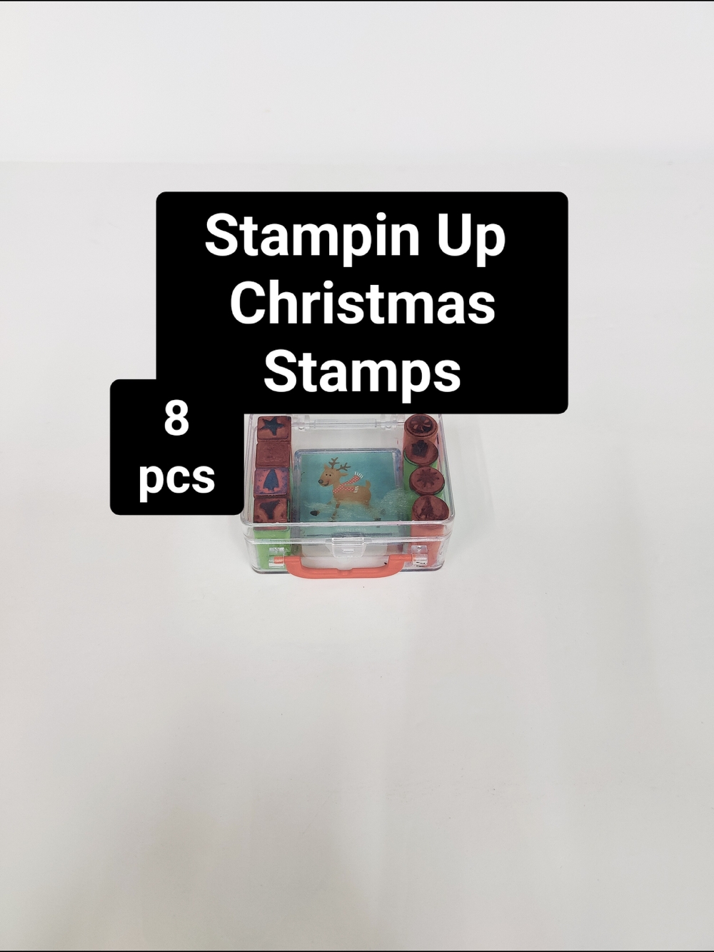 Set of 8 Stamps with case Stampin Up Christmas Holiday Gift Craft Scrapbooking